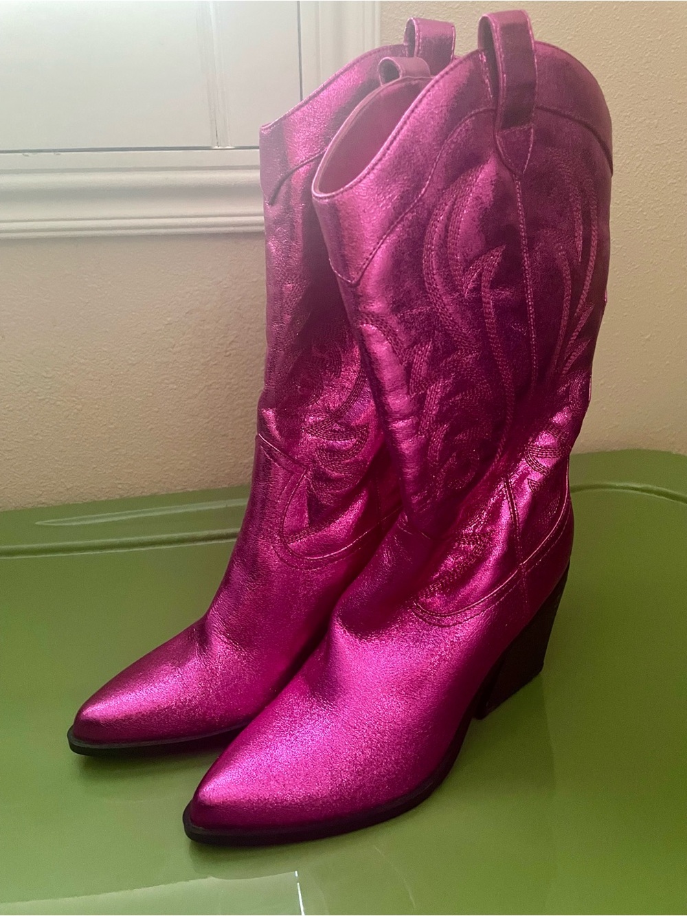 Nine West Metallic Pink Women's Western Cowboy Boots